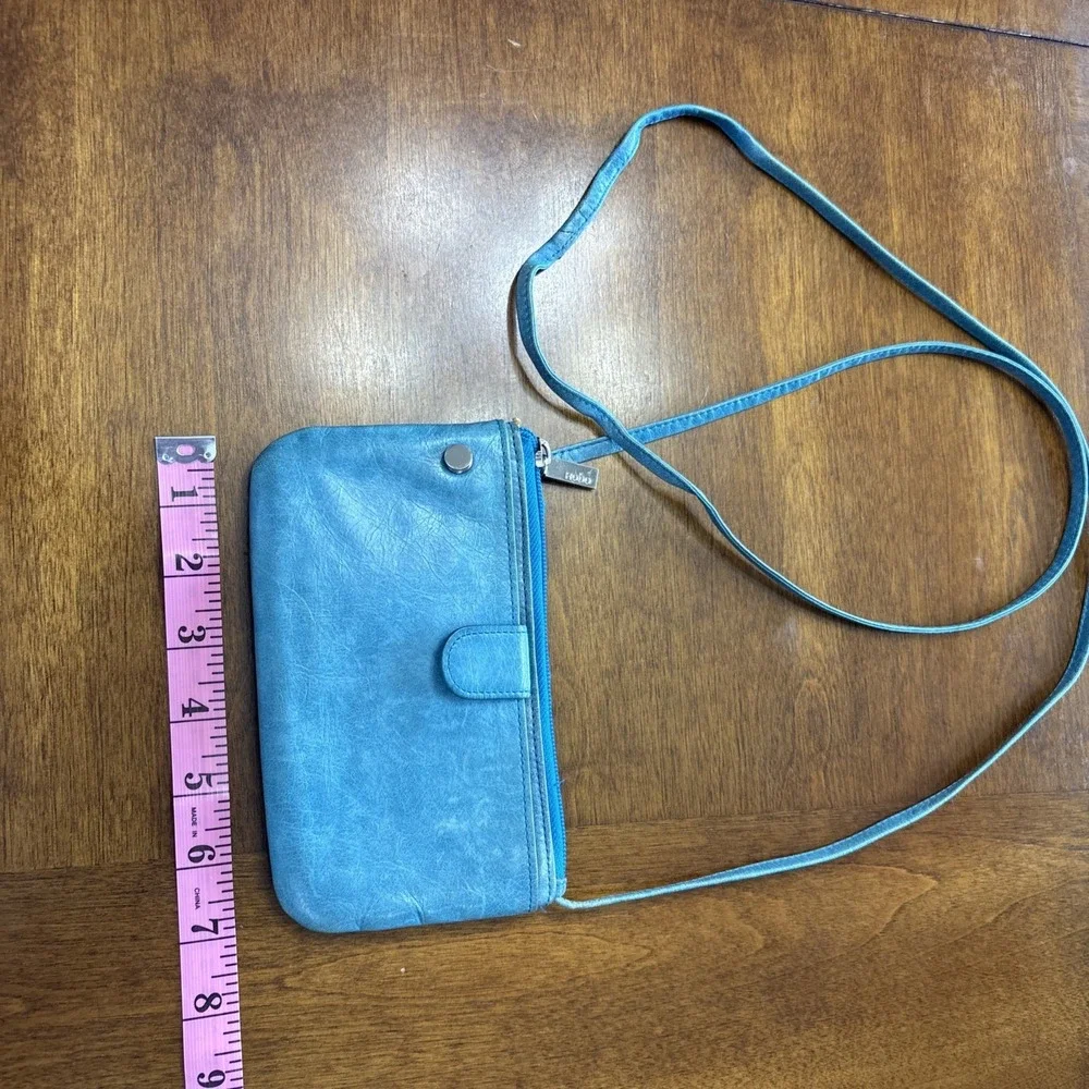 Hobo Original Teal Distressed Leather Crossbody Purse Tassel Long + Short Strap‎